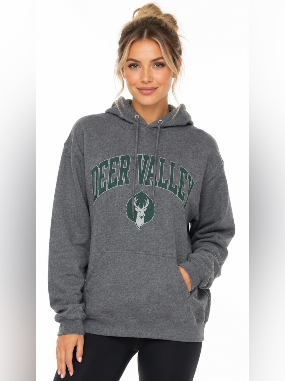 Deer Valley Gear for Sports Big Cotton Hoodie Gray Green Unisex Medium Ski